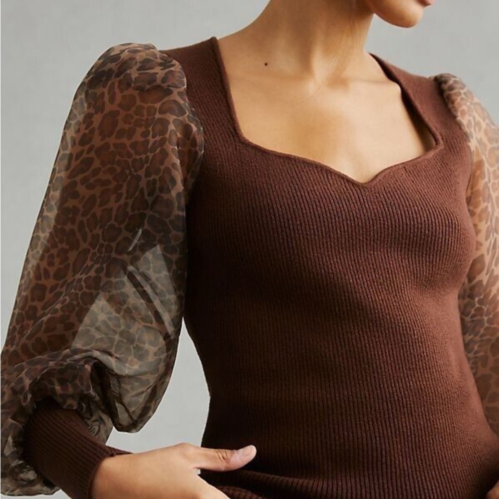 Anthropologie Dolan M Brown Leopard Print Women's Sweater NWOT